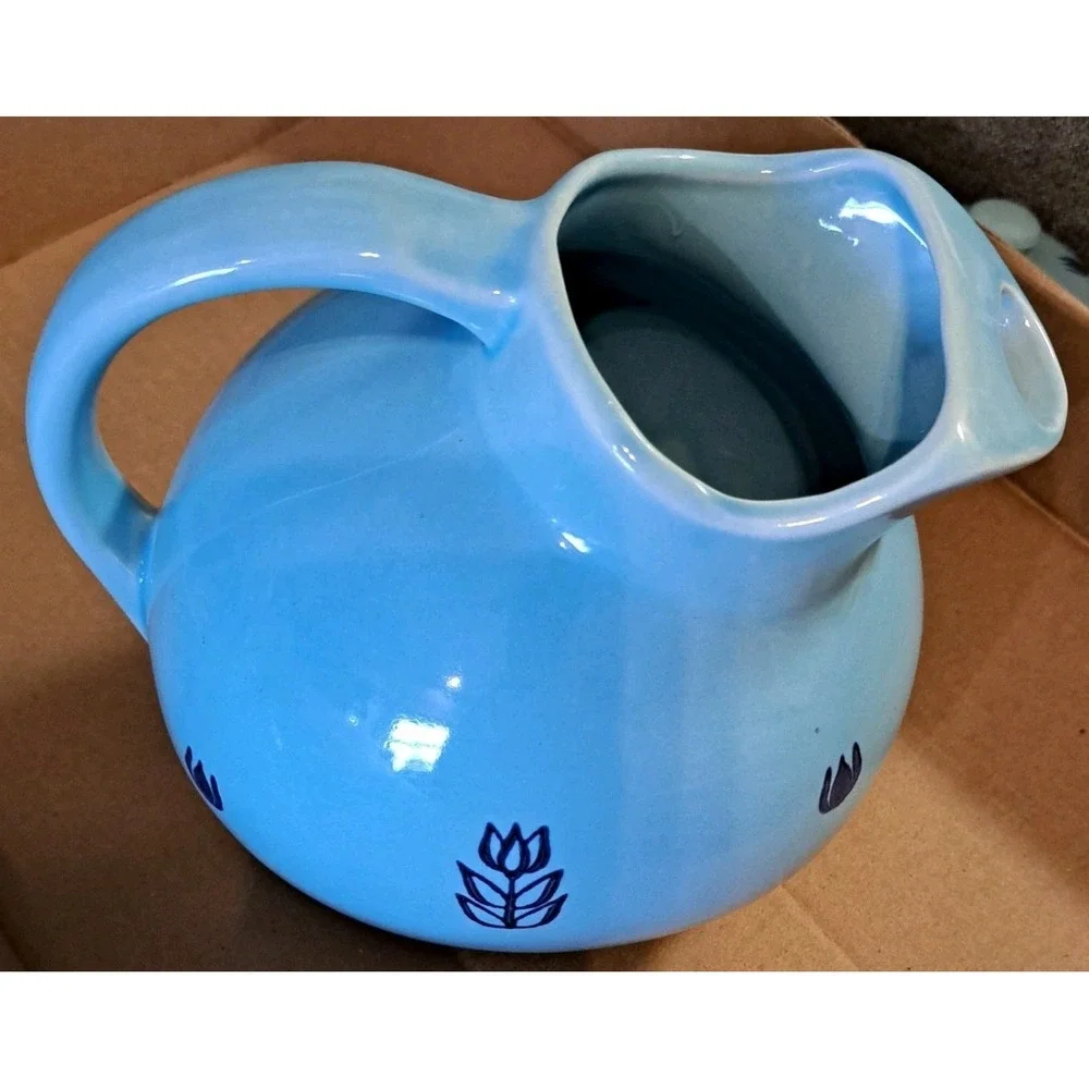 Vtg MCM Cronin‎ Ceramic Dutch  Blue Tulip Water Pitcher Made In USA